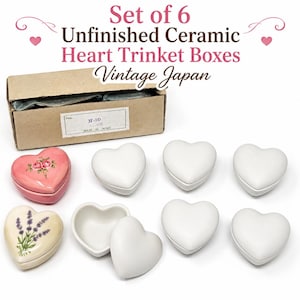 Lot of 6 Vintage Unfinished Ceramic Heart Trinket Boxes for Decorative Painting Made in Japan