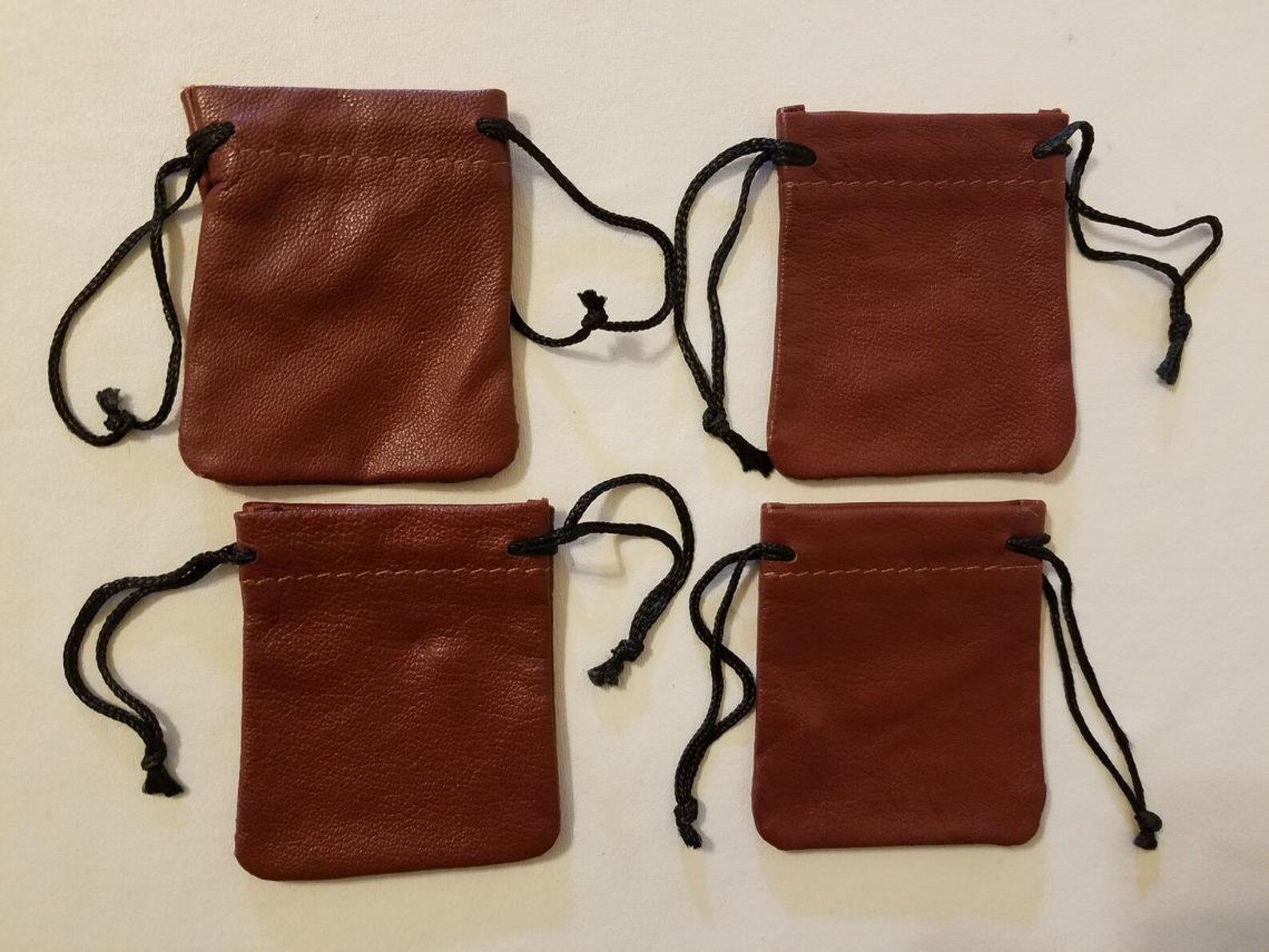 Set Of 4 Black Genuine Leather Drawstring Pouches – Small Bags For Jewelry, Coins 14 thumbnail image