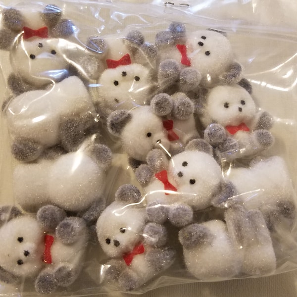 Lot of 12 Darice Craft 1" Miniature Flocked Teddy Bears