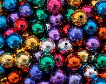 Lot of 100 Loose Artificial Plastic Pearls Large 14mm Round Metallic Christmas Craft Beads