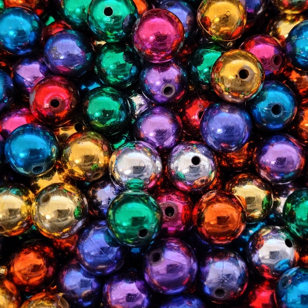 Lot of 100 Loose Artificial Plastic Pearls Large 14mm Round Metallic Christmas Craft Beads