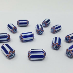 12 pcs Large Vintage Red White Blue Striped Star Layered Glass Chevron Jewelry Beads Made India