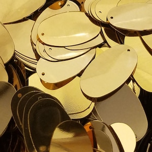 150 pcs Vintage Loose Flat Oval Sequins Large 22mm Metallic Gold or White Iris for Sewing Crafts