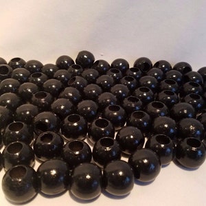 Lot of 80 Black Wood Round Macrame Plant Hanger Wooden Craft Beads 13/16&quot; 20mm