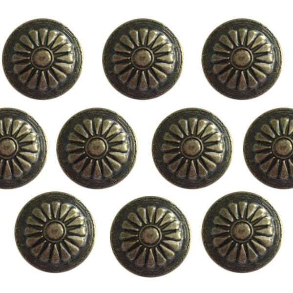 10 pcs Large Round Studs Nailheads Metal Medallion Craft Accent Embellishment, Silver or Antiqued Bronze