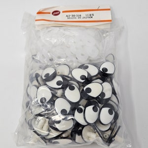 Bulk Pack Zim's Vintage 30mm Black & White with Lid Oval Comical Cartoon Plastic Safety Eyes for Craft Doll, Amigurumi Toy, or Puppet Making