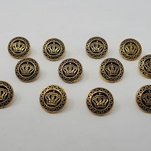 12 pcs Gilded Crown Antique Gold or Silver Plastic Sewing Buttons 15mm 5/8" Round Vintage