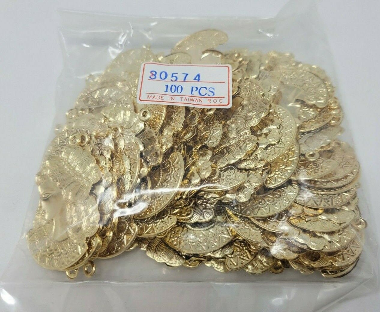 Bulk Pack of 100 pcs Grecian Greek Goddess Gold Tone Thin Metal Pendants Charms Craft Jewelry Findings Accents