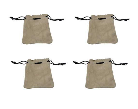 Pack of 4 Small Genuine Suede Leather Drawstring Pouch Bag