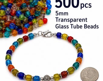 500 stuks vintage transparante glazen buiskralen van 5 mm – Gemaakt in India – Diverse kleuren – Voor het maken van sieraden, zaadkralen, knutselbenodigdheden