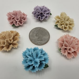 6 pcs Large 28mm Porcelain Ceramic Carnation Blossoms Heads Vintage Flower Cabochons Cameos