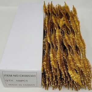 Box of 100 Metallic Gold or Christmas Green Wired Tinsel Bumpy Chenille Stems Craft Pipe Cleaners 12&quot;
