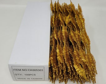 Box of 100 Metallic Gold or Christmas Green Wired Tinsel Bumpy Chenille Stems Craft Pipe Cleaners 12"