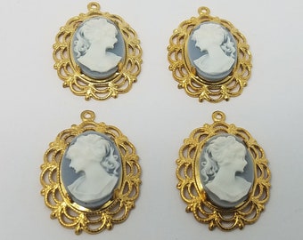 4個 13 mm x 18 mm ヴィンテージ ビクトリア朝 レディ 樹脂 カメオ