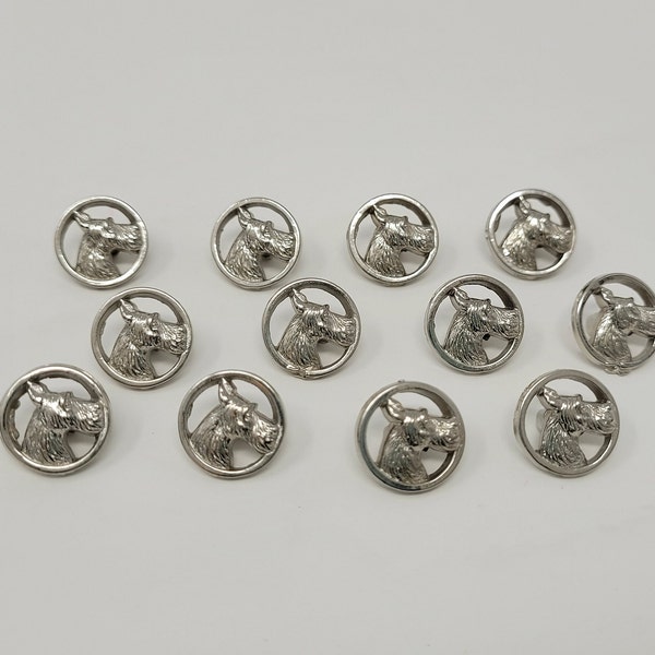 12 boutons de tête de terrier écossais en plastique pour chien scottie, argent ou or, ronds 1/2" vintage