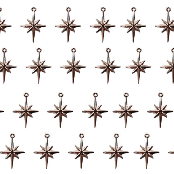 24 pcs North Star Silver Plastic Charms Christmas Ornament Craft Accents