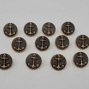 12 pcs Boat Anchor Antique Gold or Silver Molded Plastic Sewing Buttons 13mm or 15mm Round Vintage