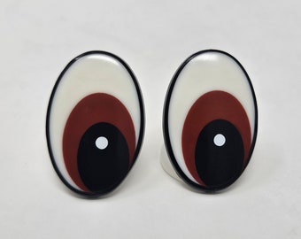 3 Pair Zim's Vintage 30mm Black & Brown Oval Comical Cartoon Plastic Safety Eyes for Craft Doll, Amigurumi Toy, or Puppet Making