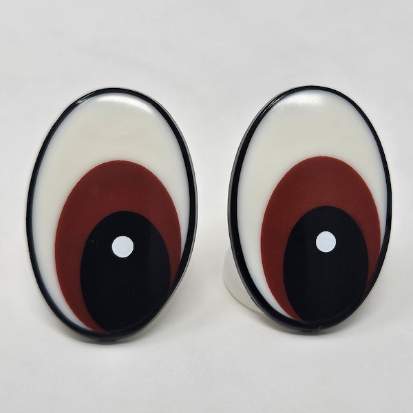 3 Pair Zim's Vintage 30mm Black & Brown Oval Comical Cartoon Plastic Safety Eyes for Craft Doll, Amigurumi Toy, or Puppet Making