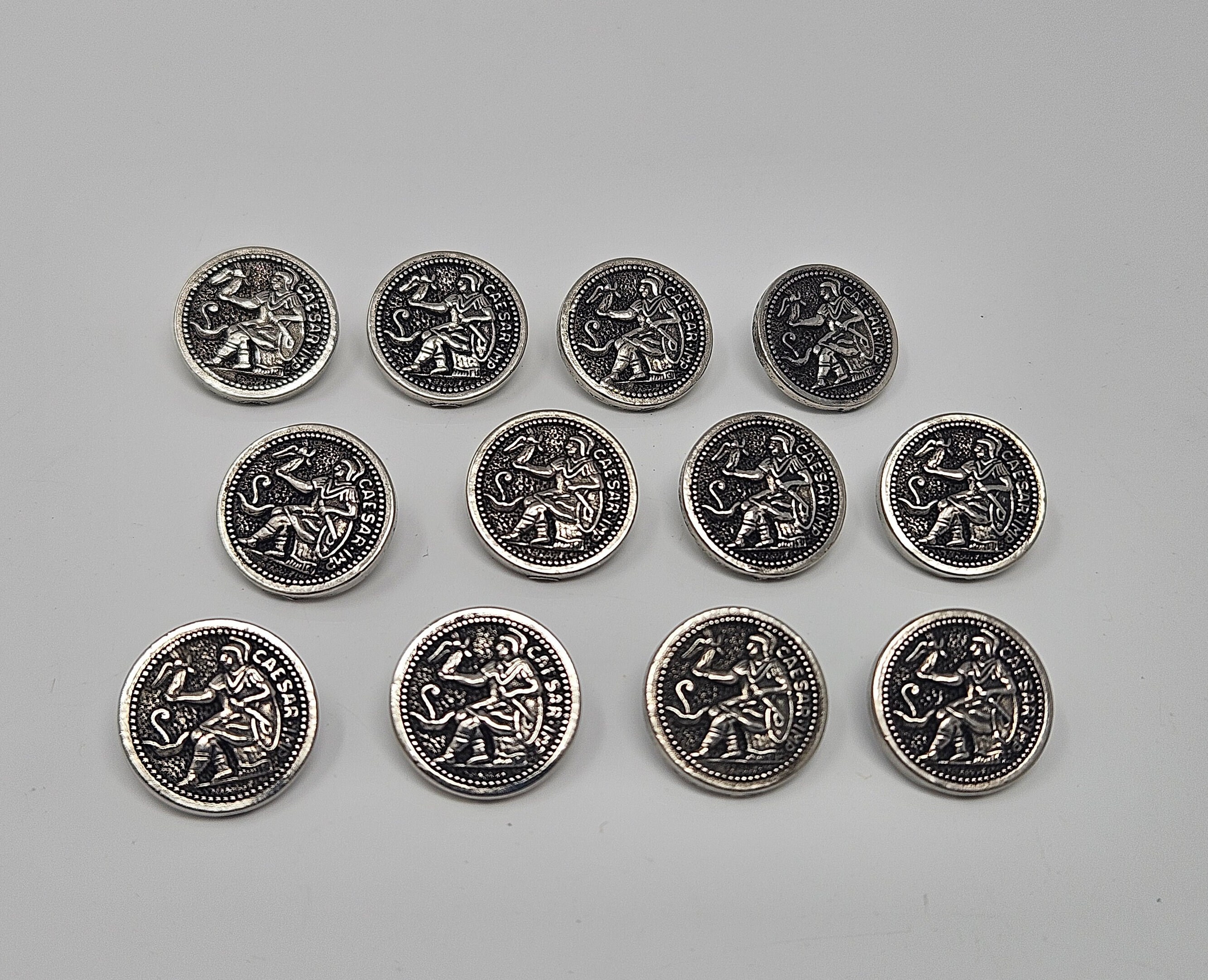 12 Pcs Roman Caesar Antique Silver or Gold Molded Plastic Sewing