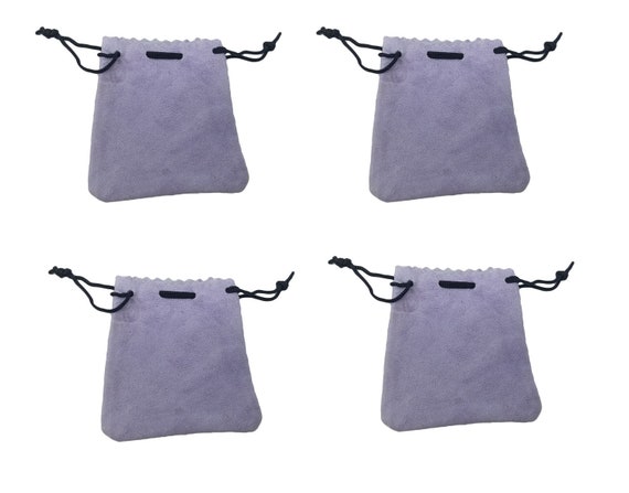 Pack of 4 Small Genuine Suede Leather Drawstring Pouch Bag