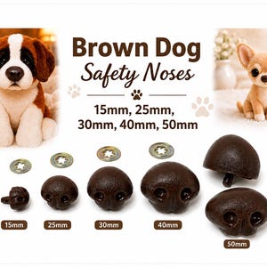 Nasi di sicurezza marroni per cani, ideali per uncinetto e amigurumi - Nasi di animali vintage Zim's con rondelle - Misure assortite da 15 mm a 50 mm