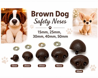 Nez de chien de sécurité marron pour crochet et amigurumi - Nez d'animaux Zim's vintage avec rondelles - Tailles assorties 15 mm-50 mm