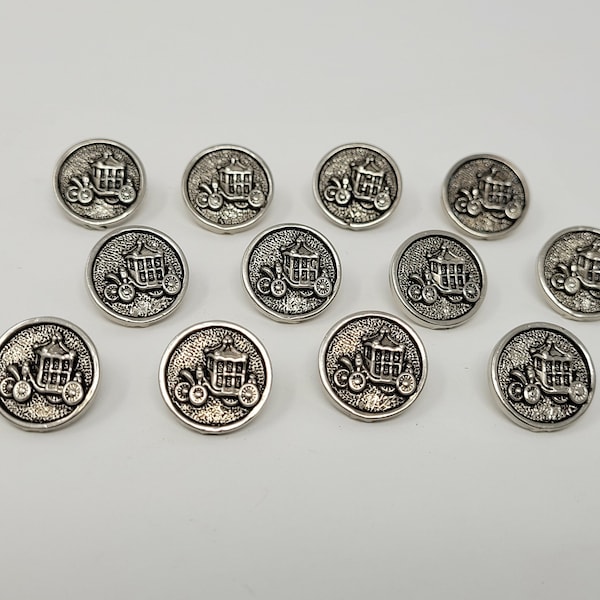 12 pcs Cinderella Princess Carriage Antique Silver or Gold Molded Plastic Sewing Buttons 15mm 5/8" Round Vintage