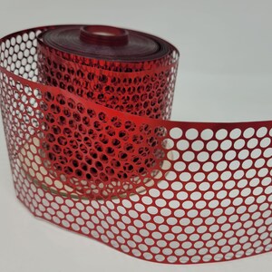 New Vintage Metallic Foil PVC Honeycomb Punchinella Christmas Craft Ribbon 3-1/4 WIDE x 3 YDS Red