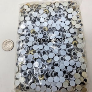 1,000 pieces Movable Wiggle Googly Eyes 7mm Black for Crafts Dolls Puppets Animals Insects