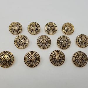 12 pcs Gilded Filigree Baroque Antique Gold or Silver Plastic Sewing Buttons 15mm 5/8&quot; Round Vintage
