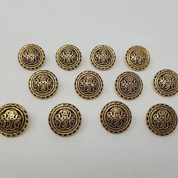 12 pcs Gilded Filigree Baroque Antique Gold or Silver Plastic Sewing Buttons 15mm 5/8" Round Vintage