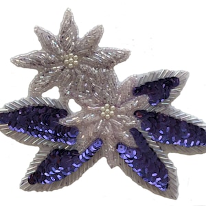 Large Double Flower Floral Beaded Sequined Sew-On Applique Craft Sewing Embellishment Vintage
