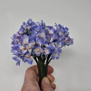 144 pcs Vintage Artificial Silk Forget-Me-Not Millinery Flowers on Wrapped Wire Stem
