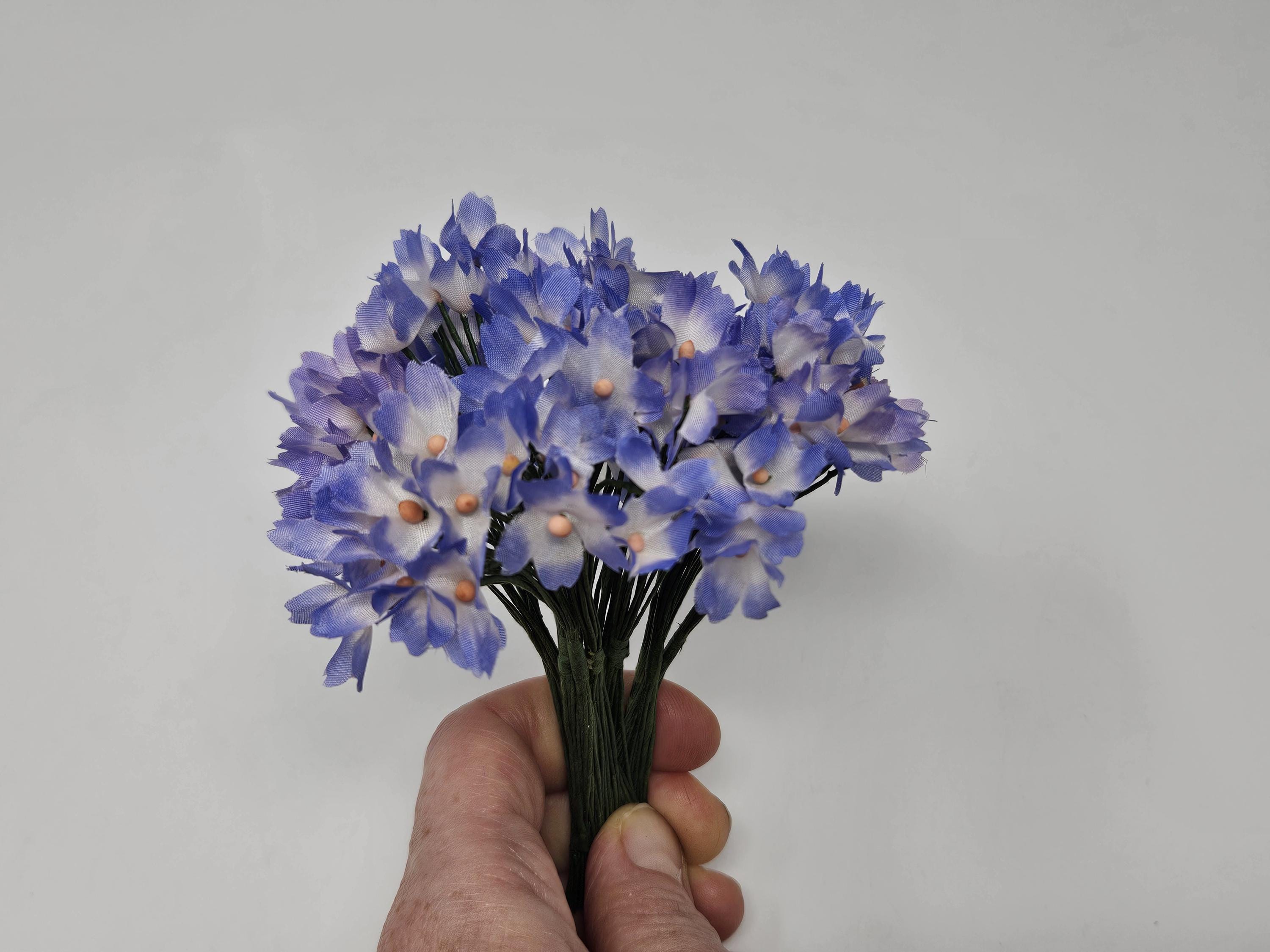 144 pcs Vintage Artificial Silk Forget-Me-Not Millinery Flowers on Wrapped Wire Stem