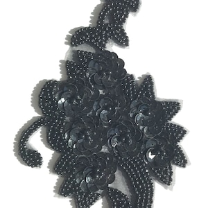 Floral & Leaves Beaded Sequined Sew-On Applique Craft Sewing Embellishment Vintage