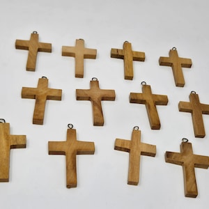 12 pcs 53mm Carved Wood Cross Pendants Religious Wooden Charms for Crafts