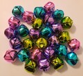 Lot of 25 Bright Color 25mm 1" Shiny Metal Jingle Bells for Christmas Crafts Pink, Turquoise, Lime Green, Purple, and Gold