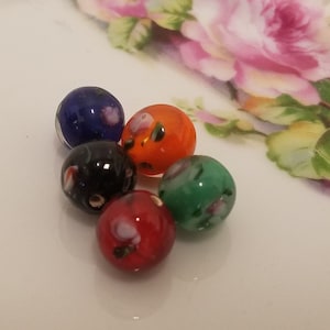 Pack of 50 Vintage Watercolor Floral Rosebud Lampwork Glass Beads 12mm Round for Jewelry Crafts