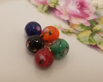 Paquete de 50 cuentas de cristal de murano de capullo de rosa floral de acuarela vintage de 12 mm redondas para manualidades de joyería