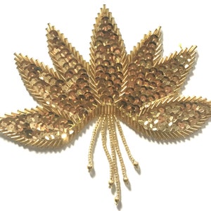 Large Flower Floral Beaded Sequined Sew-On Applique Craft Sewing Embellishment Vintage