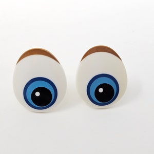 3 Pair Zim&#39;s Vintage 30mm Blue with Brown Eyelid Oval Comical Cartoon Plastic Safety Eyes for Craft Doll, Amigurumi Toy, or Puppet Making