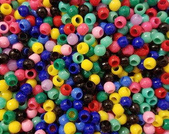 1000 pcs Small Opaque Pony Beads - 5x7mm Plastic Craft Beads for Friendship Bracelets, Hair Beads, Kandi & Kids Crafts