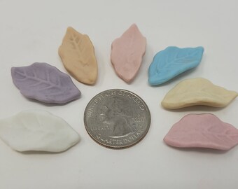 14 pcs Medium Pastel Porcelain Rose Leaf Leaves Ceramic Bisque Vintage Cabochons Cameos