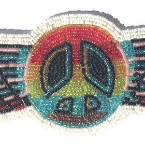 Peace Symbol with Wings Beaded Sequined Sew-On Applique Craft Patch Sewing Embellishment Vintage