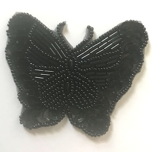 Pack of 2 Small Butterfly Butterflies Beaded Sequined Sew-On Applique Craft Sewing Embellishment Vintage