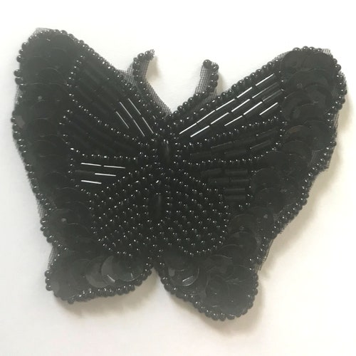 Pack of 2 Small Butterfly Butterflies Beaded Sequined Sew-On Applique Craft Sewing Embellishment Vintage