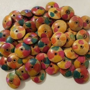Lot of 50 Painted Wood Flat Round Disc African Tribal Jewelry Craft Beads 25mm 1&quot;