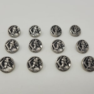 12 pcs Viking Warrior Antique Silver or Gold Molded Plastic Sewing Shank Buttons Round Vintage