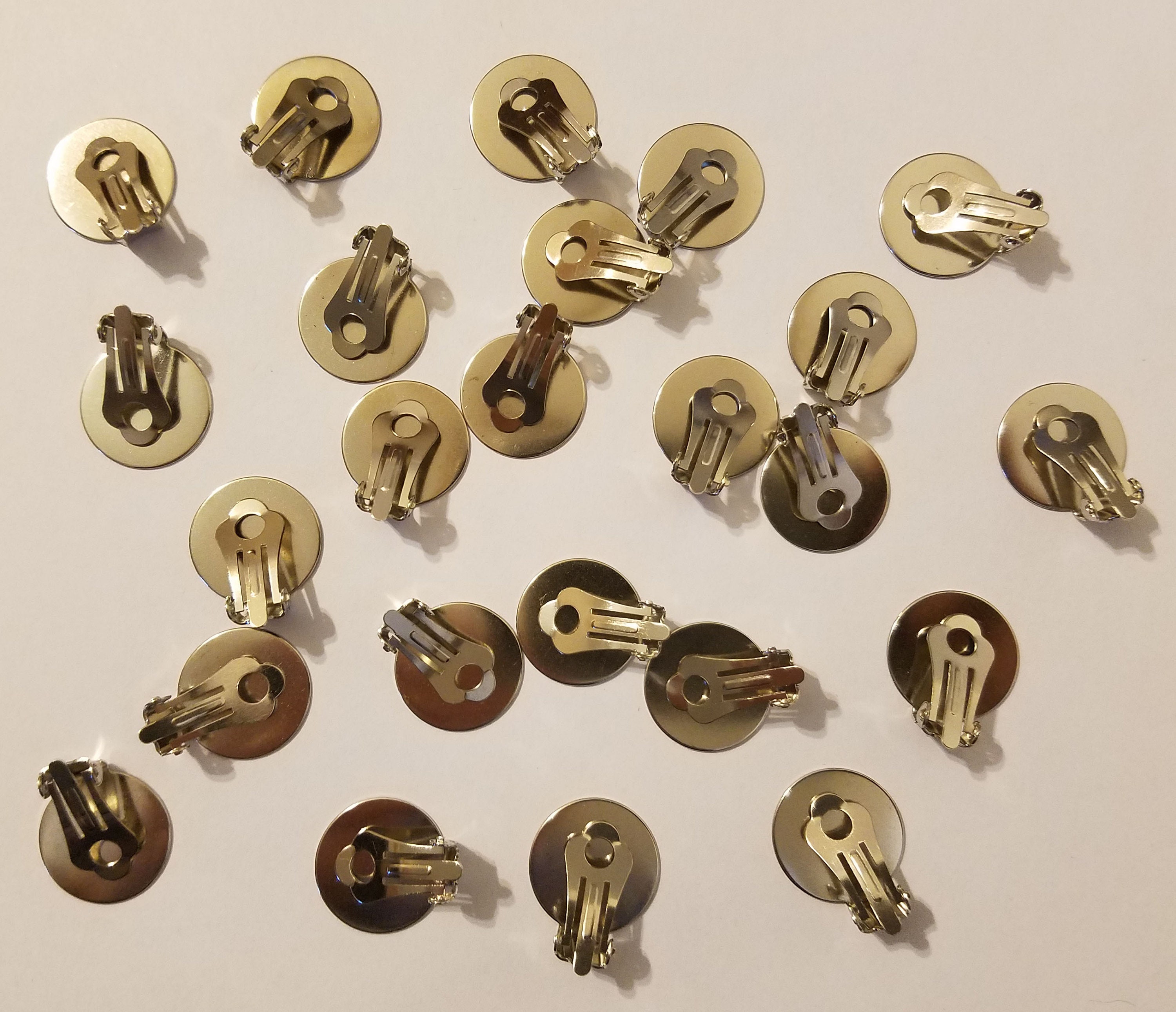 12 Pair Gold Brass Clip on Earring Backs Backings 18mm Flat Pad Findings  Hardware 